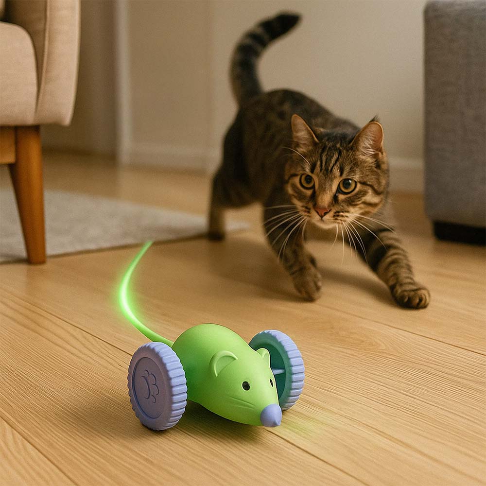 Katze beim Spielen mit beweglicher Spielmaus